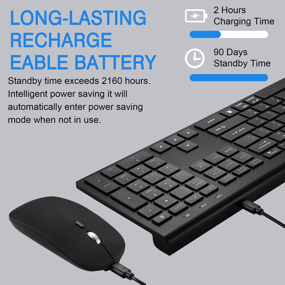 Plug & Play Compact Rechargeable Wireless Bluetooth & 2.4Ghz Full Size Keyboard