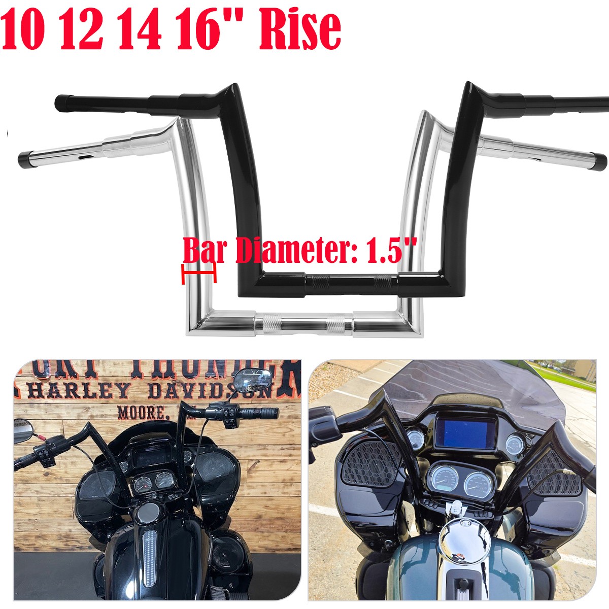 12 14 16" 10" Rise Ape Meathook Hanger HandleBar For Harley Touring Road Glide
