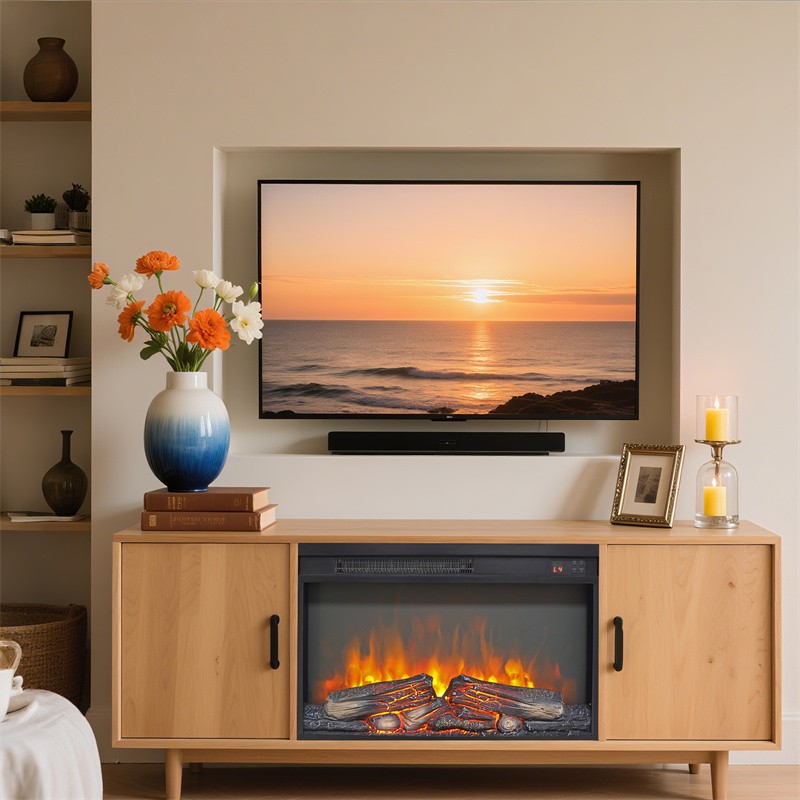 26 inch Electric Fireplace Insert,Ultra Thin Heater w/Log Set & Realistic Flame