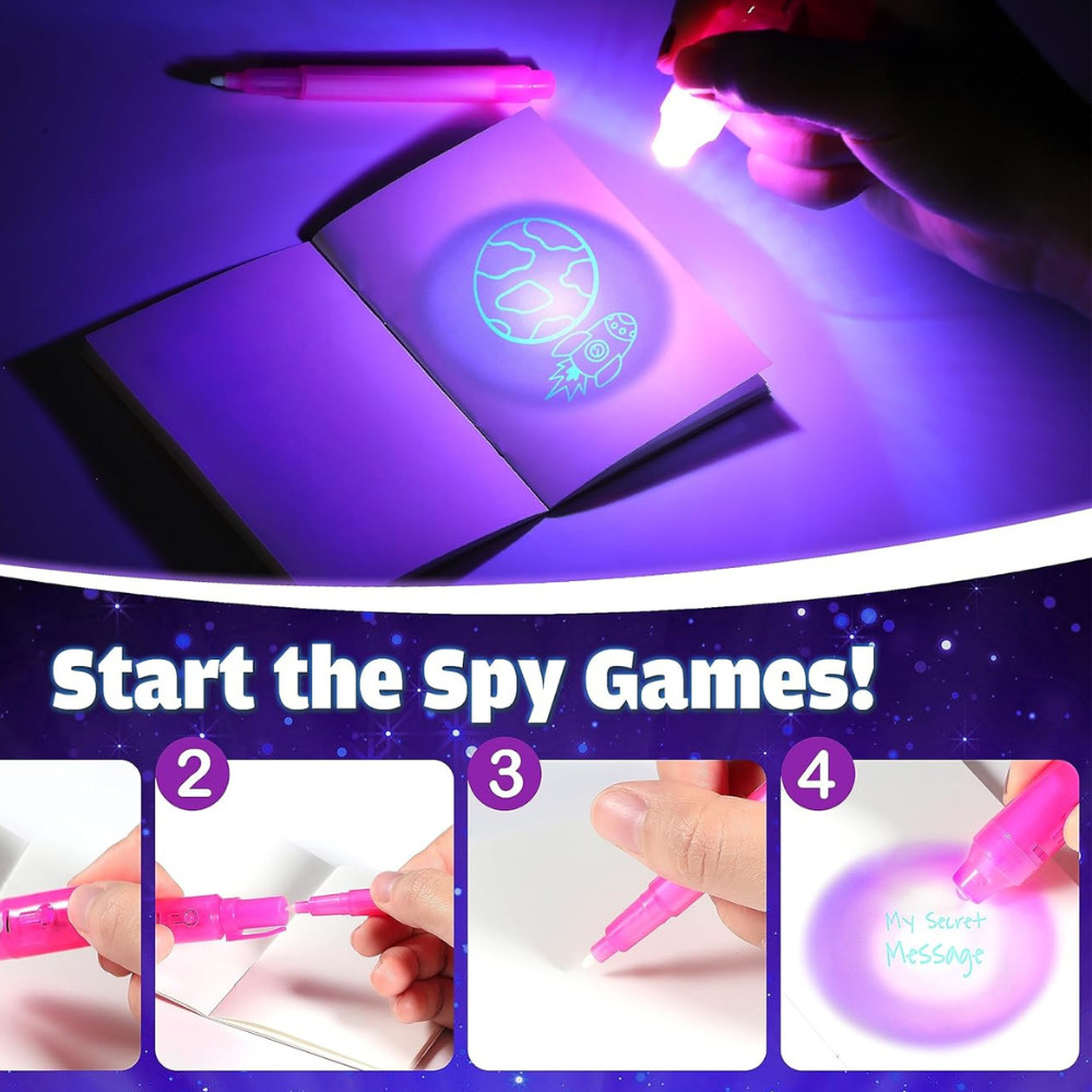 4PCS Invisible Ink Spy Pens marker with built in UV black light for escape rooms