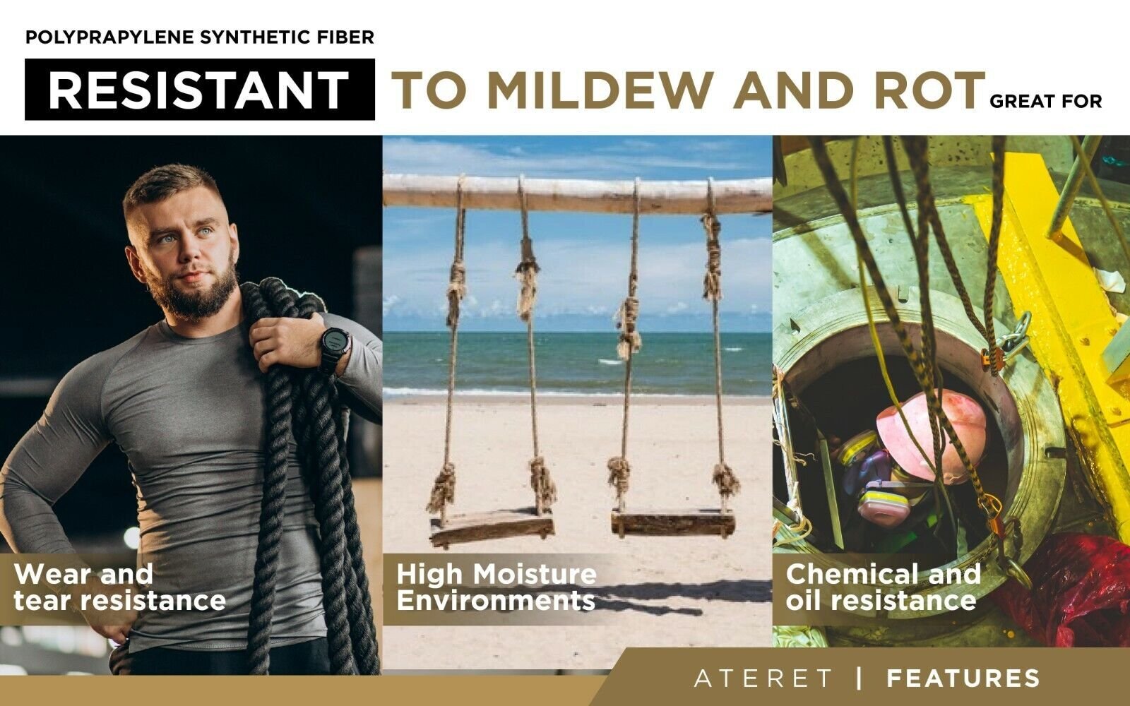 ATERET Twisted ProManila Rope Cordage I UnManila 3 Strand Synthetic Various Size