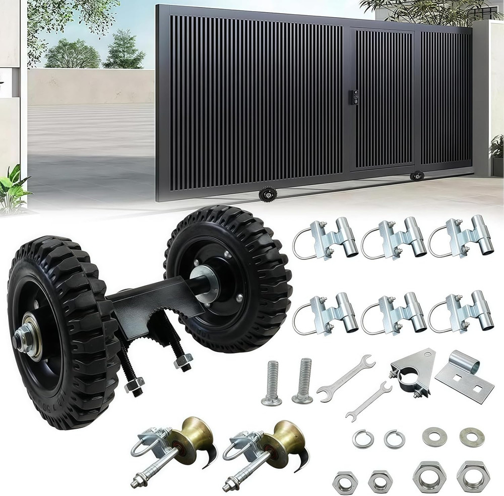 Rolling Gate Kit, Heavy Duty Sliding Gate Hardware Kit with 6" Wheels, 2 Track W