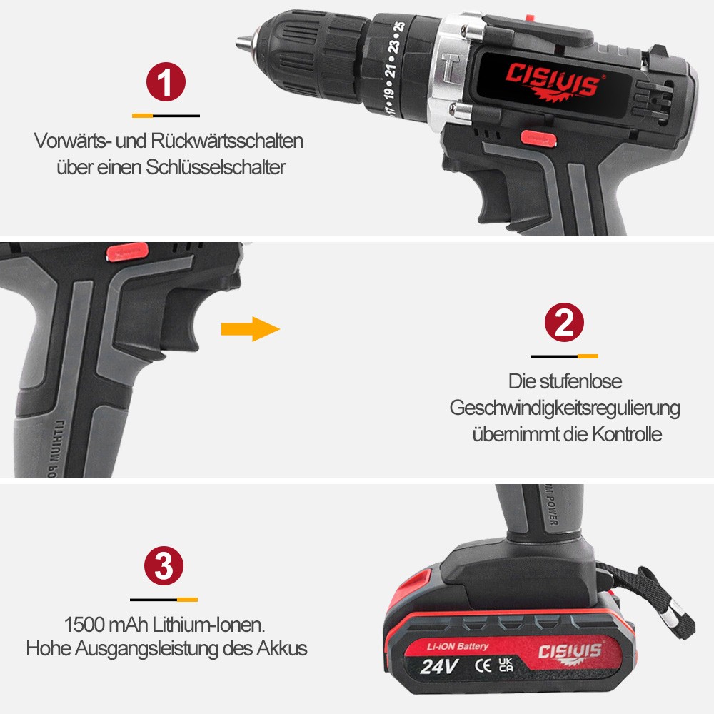 24V Cordless Impact Driver Hammer Drill Combo Kit with 2 Battery & Charger.