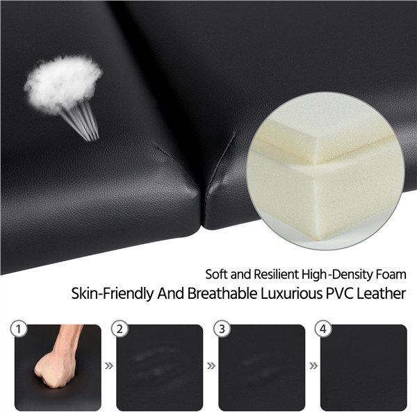 Easy Carrying 2 Fold Aluminum Massage Table Lightweight Tattoo Table, Black,Used