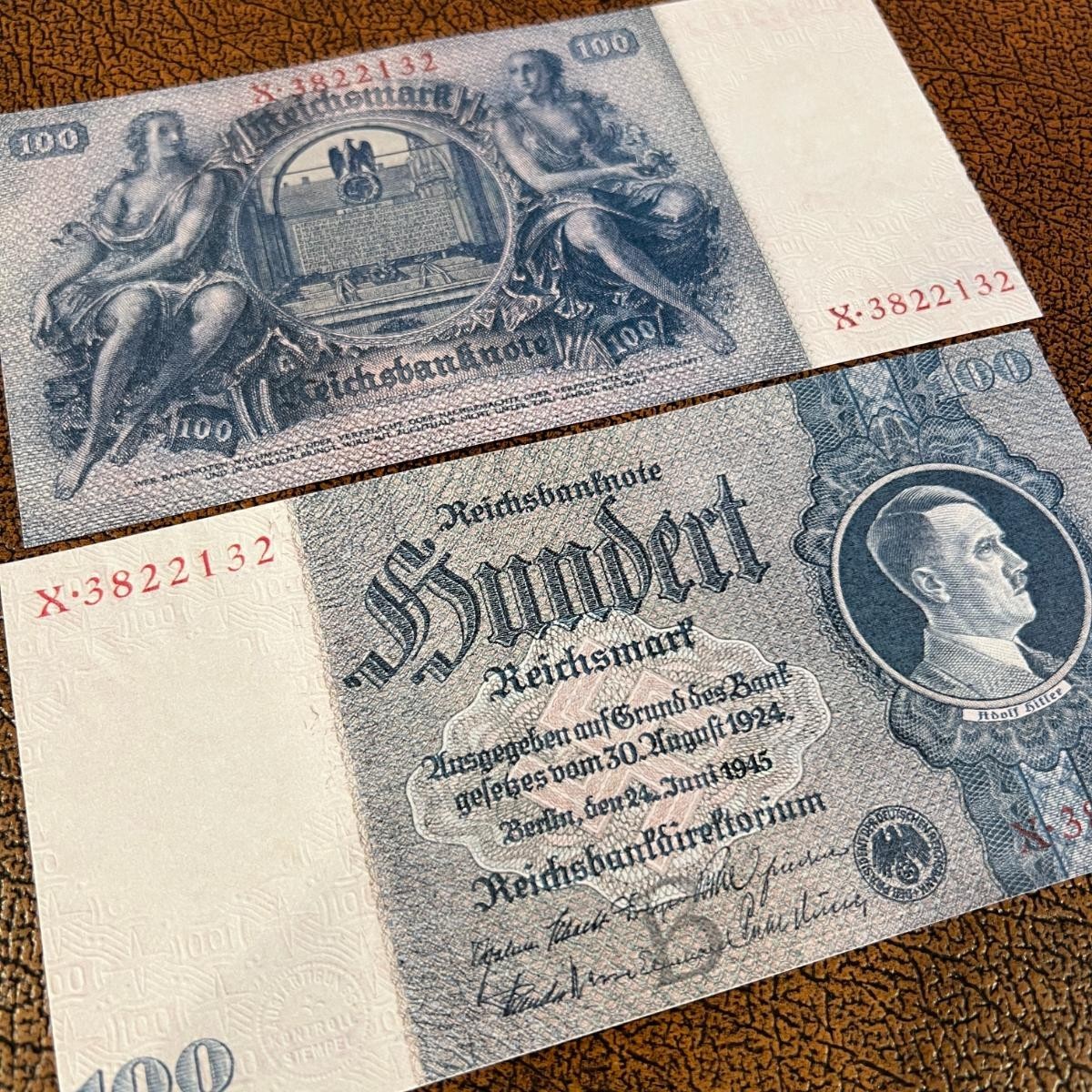1945 Germany 5 3rd Reich set of Reichsmark banknotes. Hitler, Goebbels, Goering.