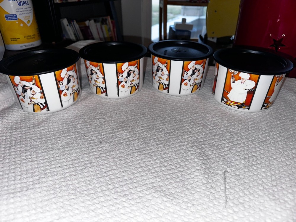 *NEW* Tupperware Nesting Junior One Touch ~ FAT CHEF Kitchen Canisters- 2 C