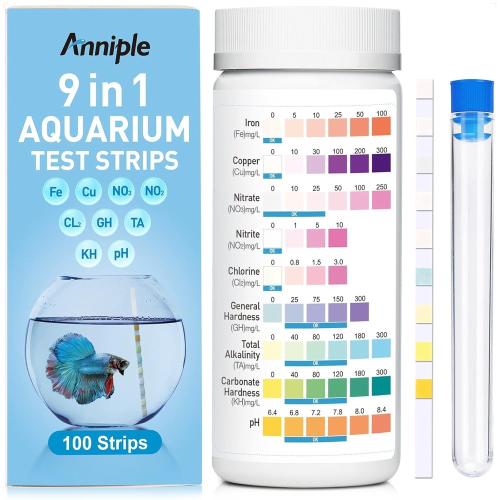 Complete Aquarium Testing Kit - 100 Strips, Tubes & Thermometer Included