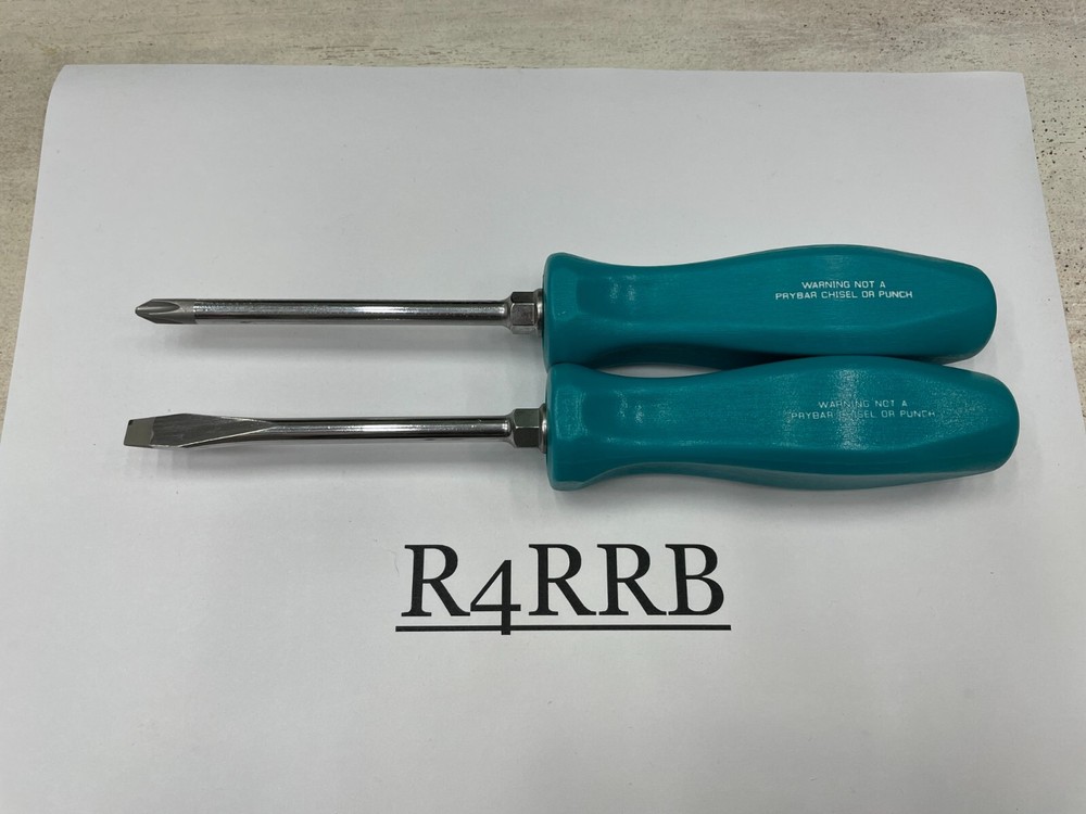 Snap-on Tools USA NEW 2pc TEAL Hard Handle Flat Phillips Head Screwdriver Set