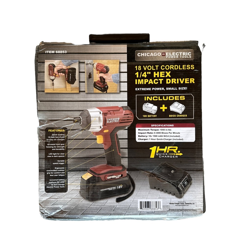 Chicago Electric 18 Volt 1/4”Cordless Hex Impact Driver