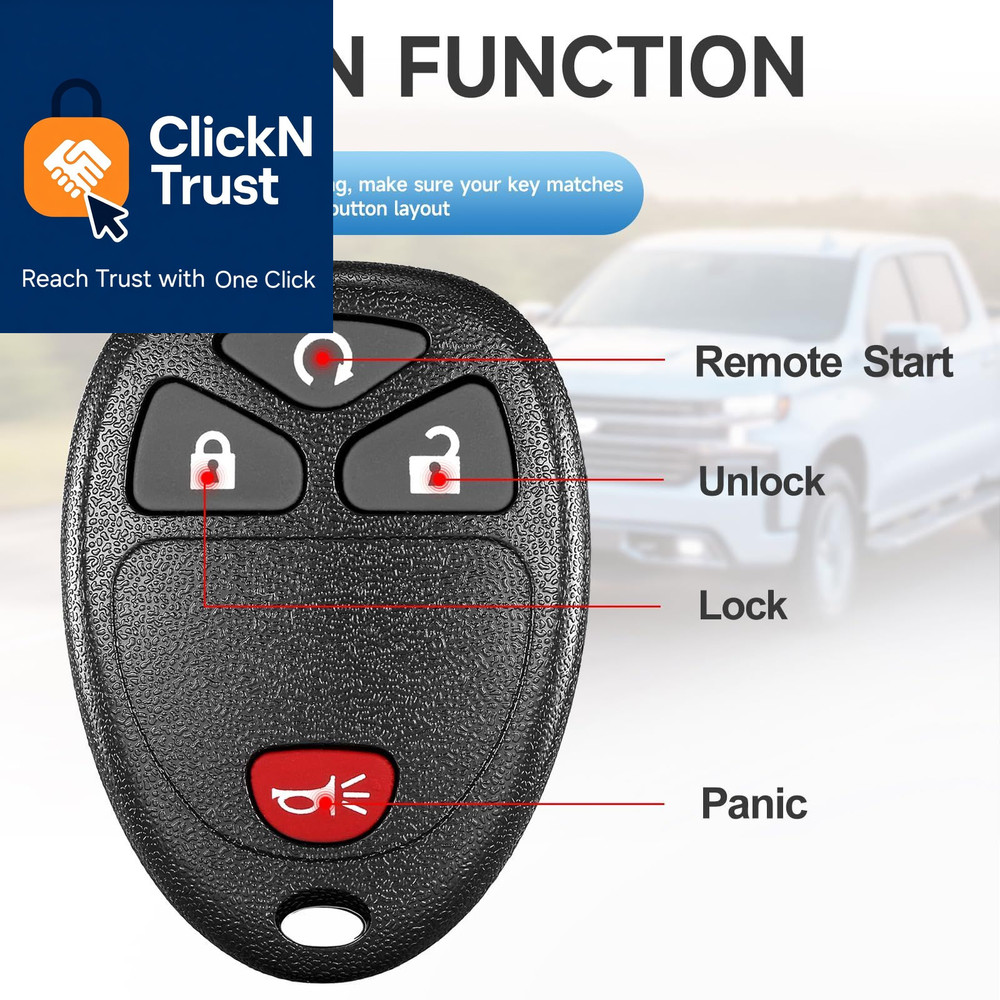Keyless Entry Remote Start Control Key Fob Replacement Fits 2-Pack, Black