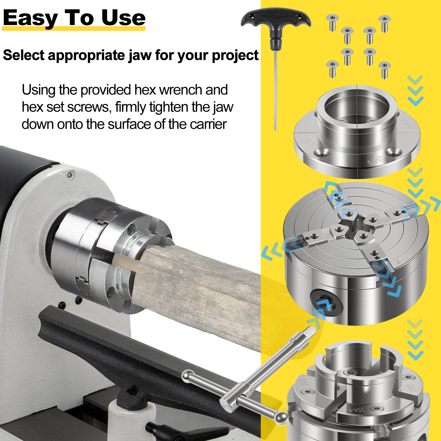 4 Inch Wood Lathe Chuck Set 1" x 8 tpi Thread Self Centering 4 Jaw Wood Turning
