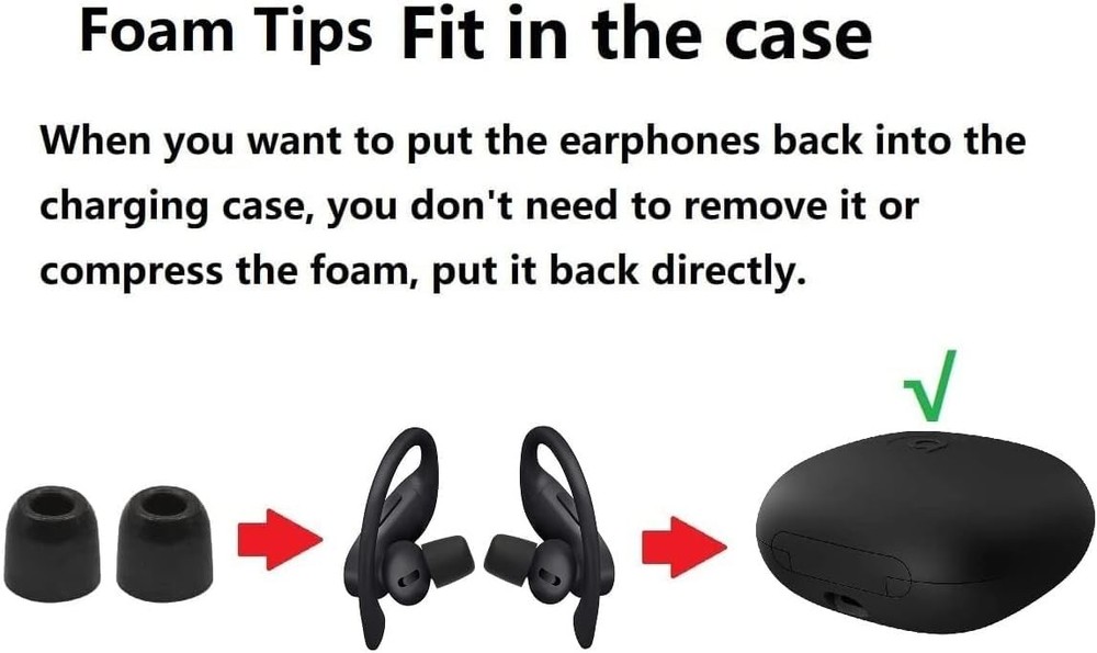 BLLQ Memory Foam Tip Compatible with Powerbeats Pro Small, Black