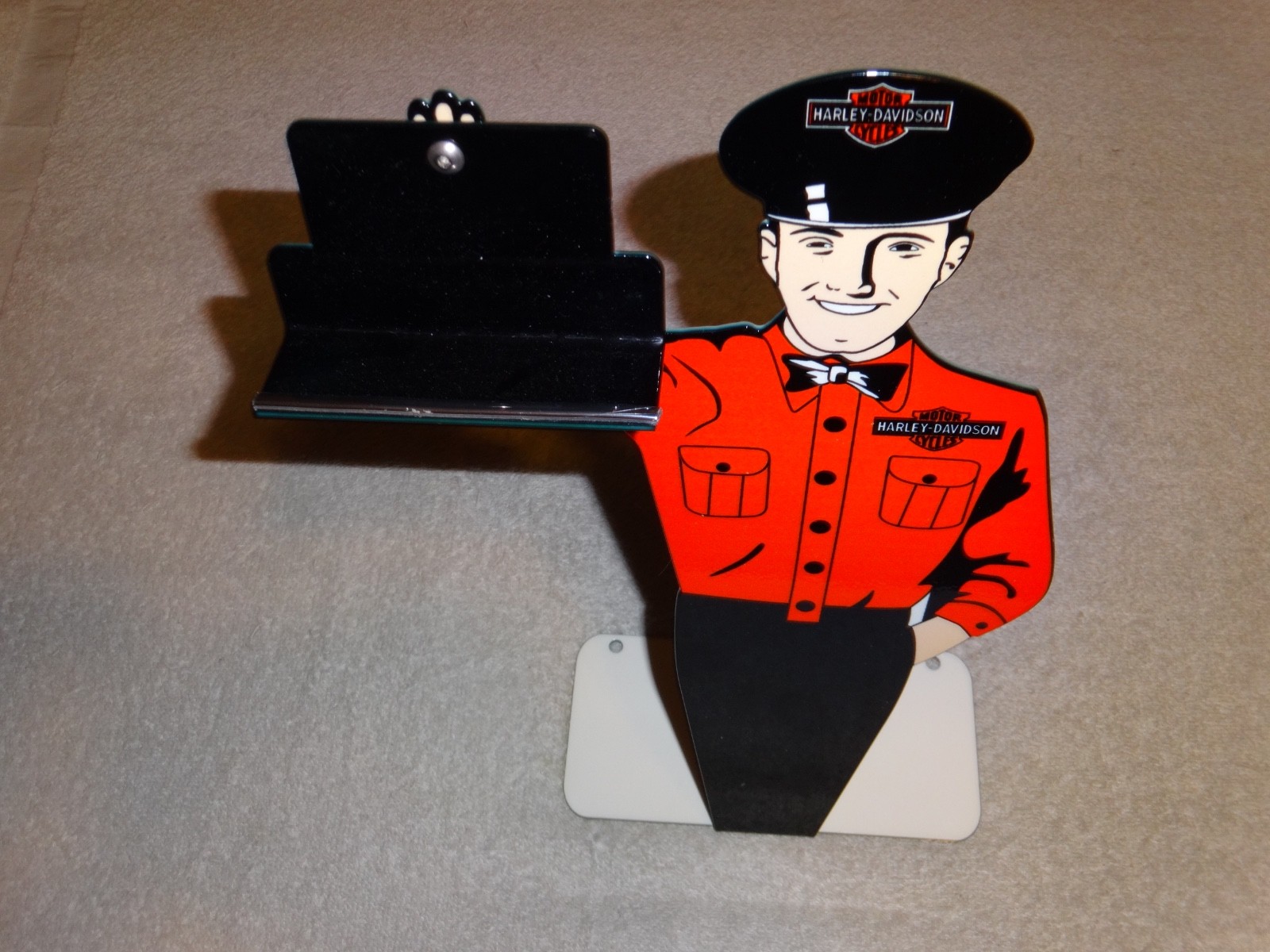 VINTAGE HARLEY DAVIDSON MOTORCYCLE👨MAN METAL GASOLINE BUSINESS CARD HOLDER SIGN