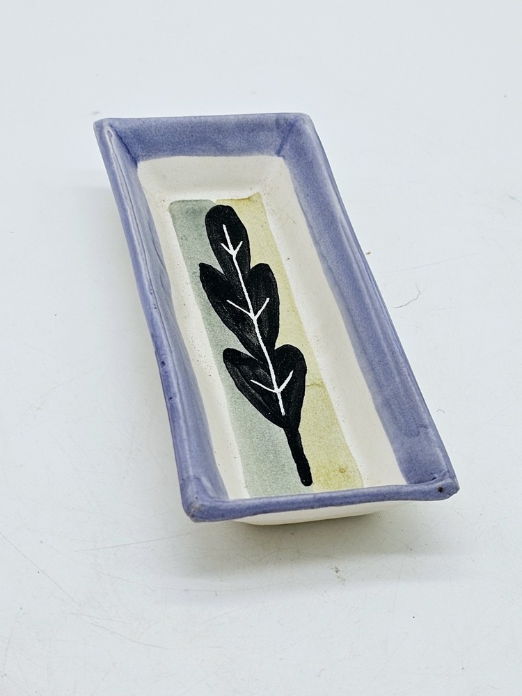 Pottery Dish Rectangular GS Stamp Muted 5.75 x 2.25" Trinket Hand Painted