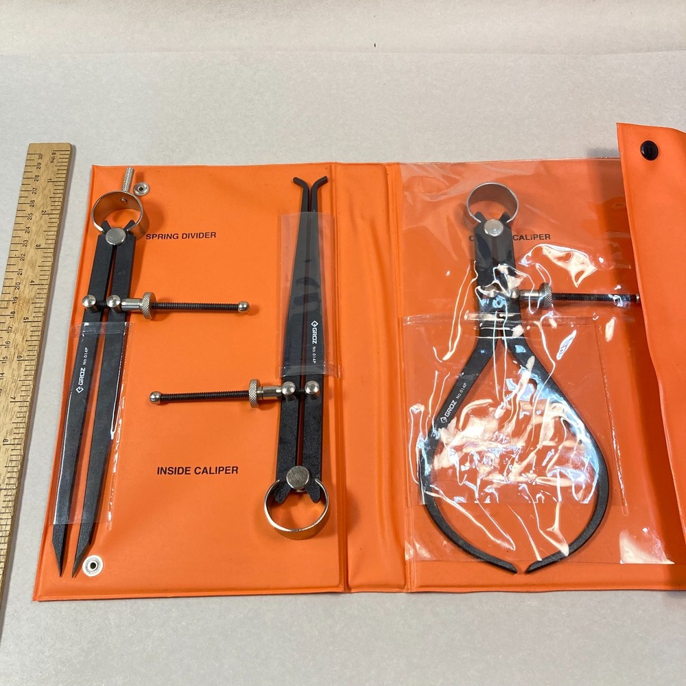 GROZ 8" Spring Caliper & Divider Set 3 Pc Inside Outside Caliper Spring Divider