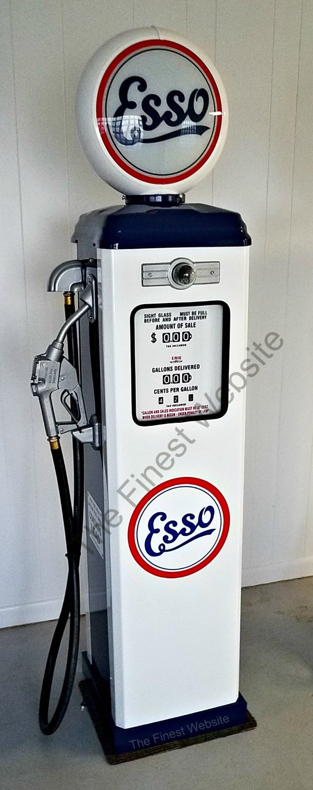 NEW REPLICA ESSO GAS PUMP - ANTIQUE OIL REPRODUCTION (WHITE & BLUE) FREE SHIP*