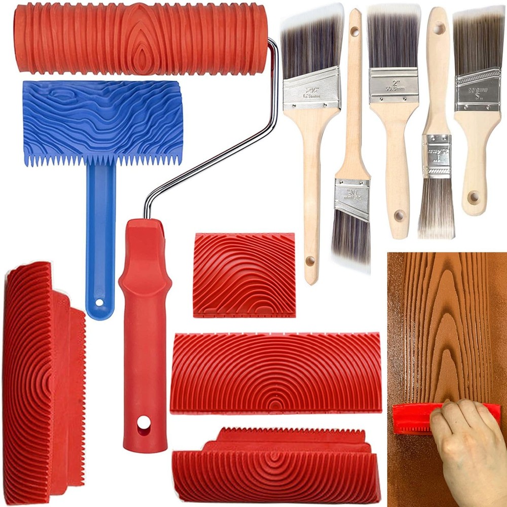 Wood Grain Tool, 11pcs Graining Tool Set 7" Roller Red