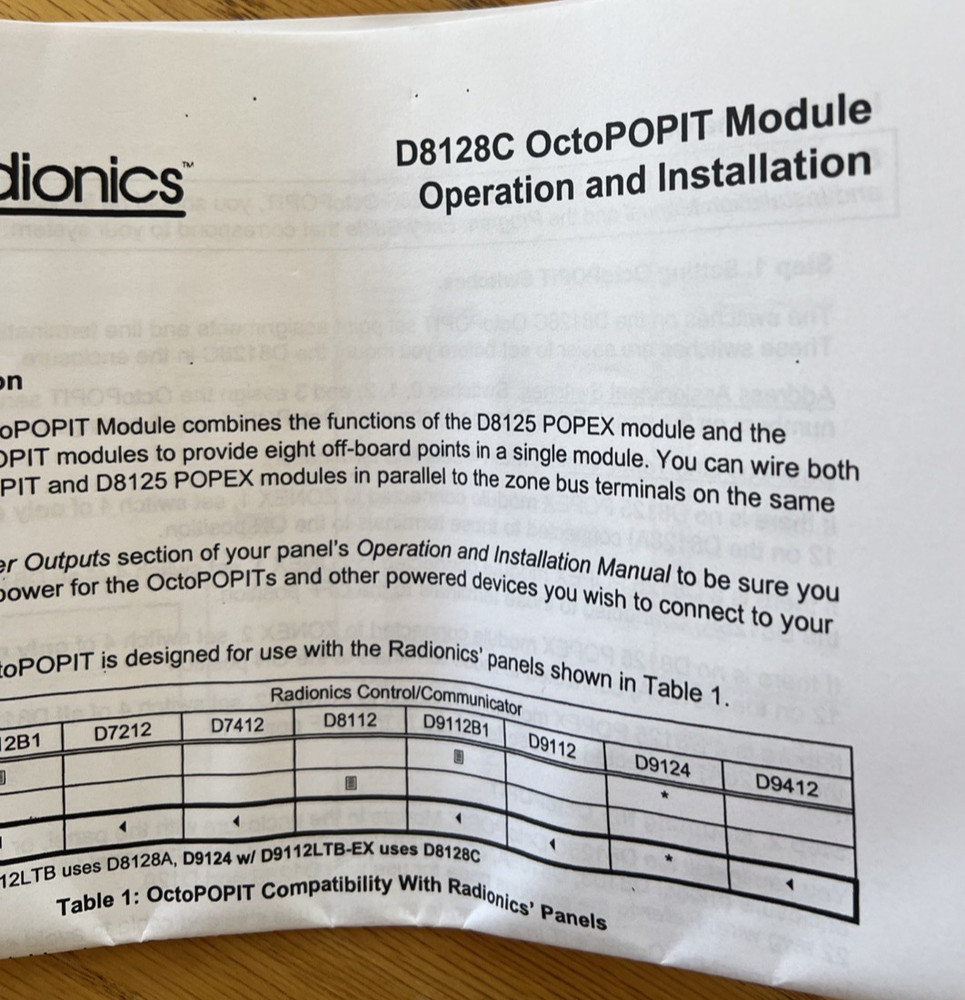 Radionics D8128C OctoPOPIT 8-zone Expander Module For D Series Control Systems