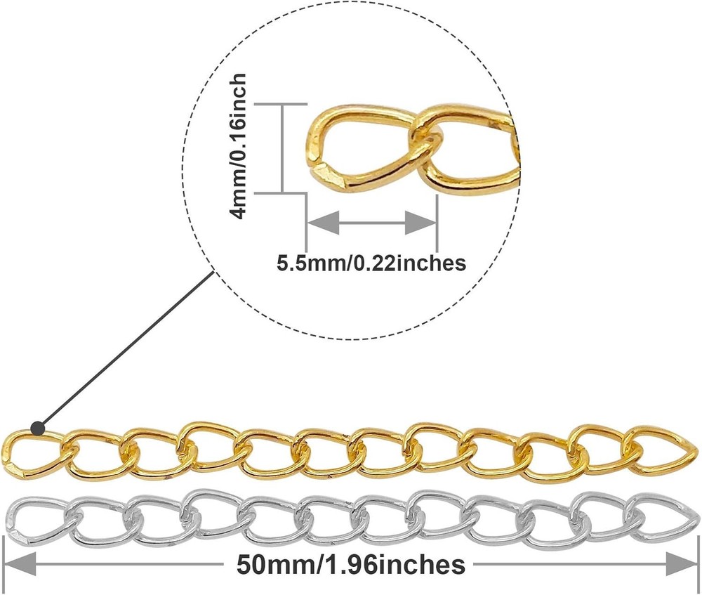 100pcs 50mm x 4mm Extender Chains Tail Chain Removable Extension for...