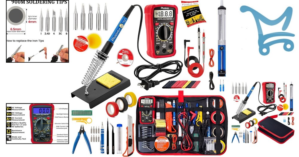 Soldering Iron Kit 60W Adjustable Temp Multimeter Tips Wires USB DIY Electronics