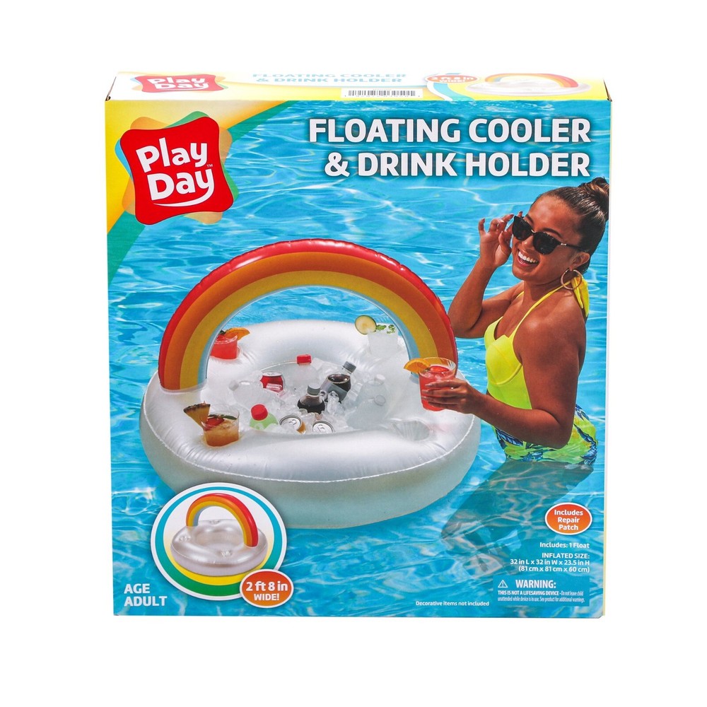 Play Day Inflatable Rainbow Beverage Holder Pool Float, Adults
