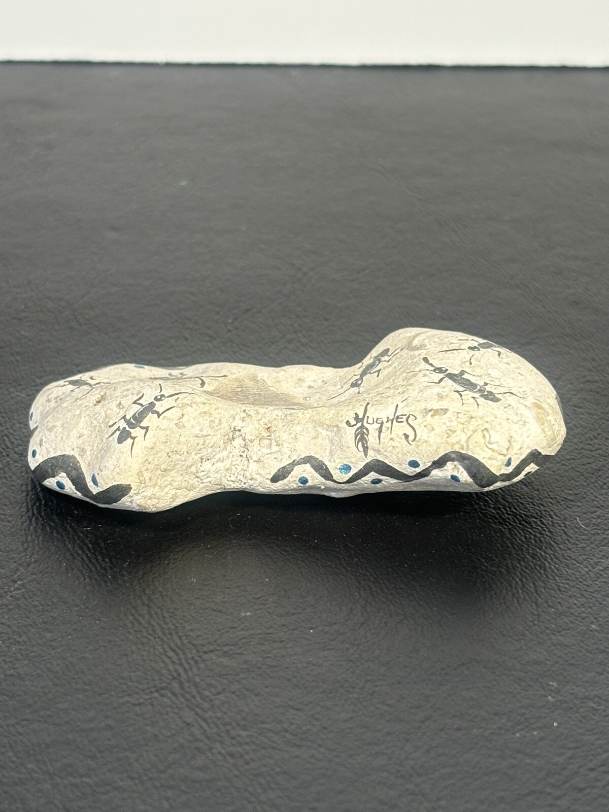 Fish Fin Fossil With Hand Painted Insects Signed By Hughes