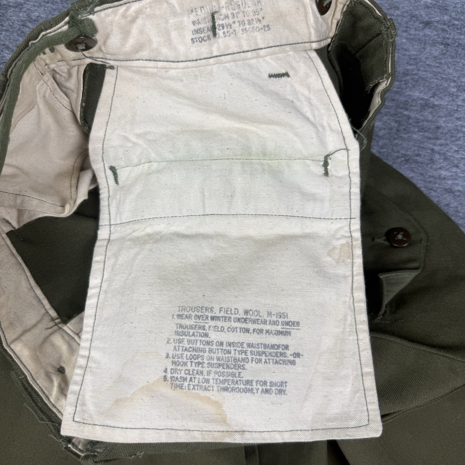 Vintage US Military M-1951 Wool Field Trousers Army Olive Drab Pants Medium Reg