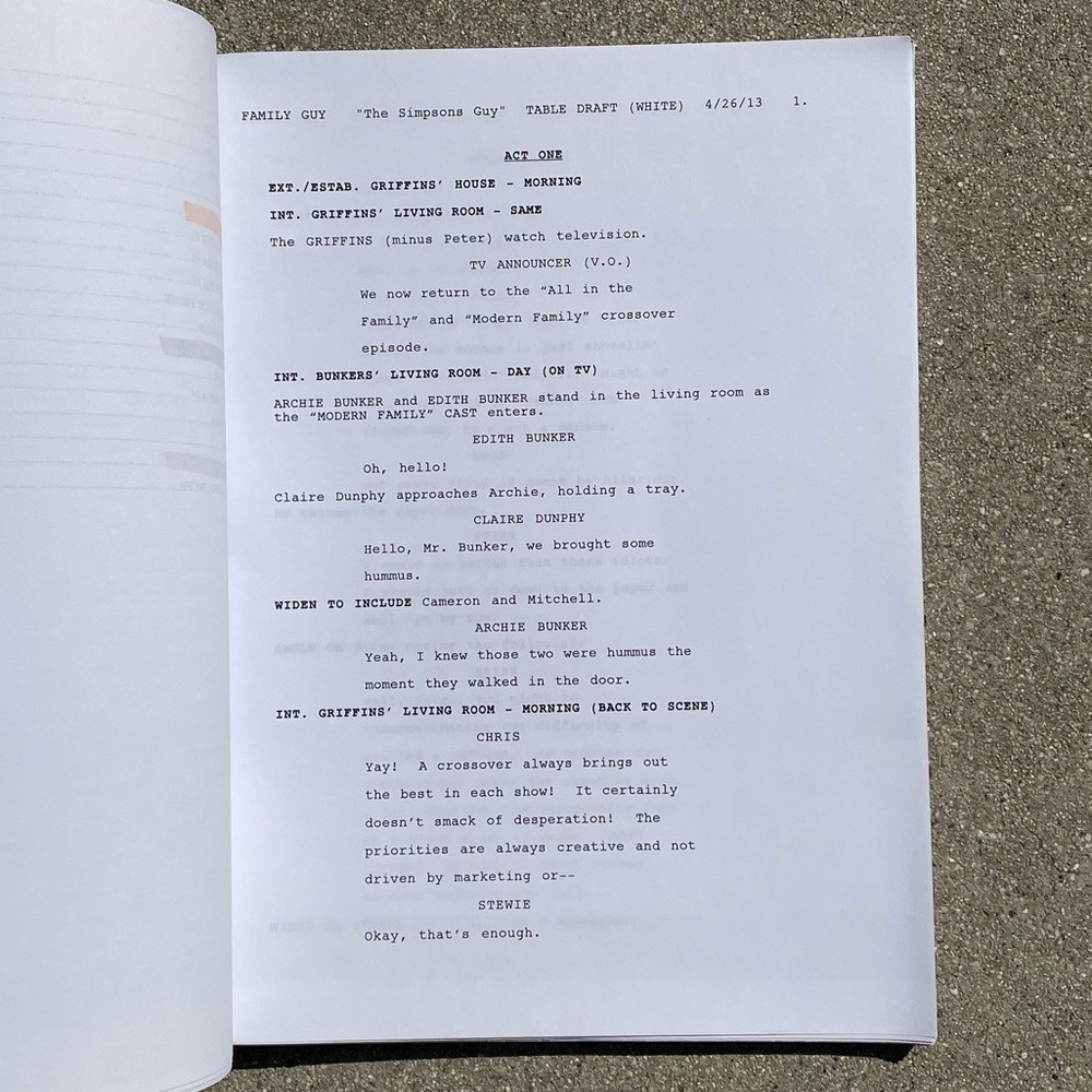 Family Guy Nancy Cartwright Bart Simpson 2013 Simpsons Used Table Draft Script