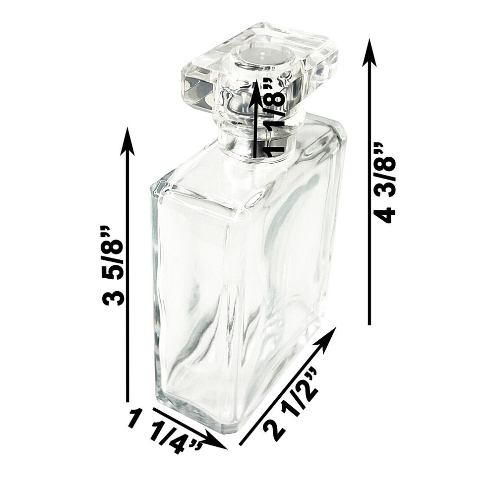 100ml 3.4oz square T-cap beveled glass spray bottle silver atomizer
