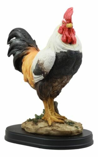 Black Breasted Rooster Statue With Base 7"Tall Proud Country Chicken Figurine