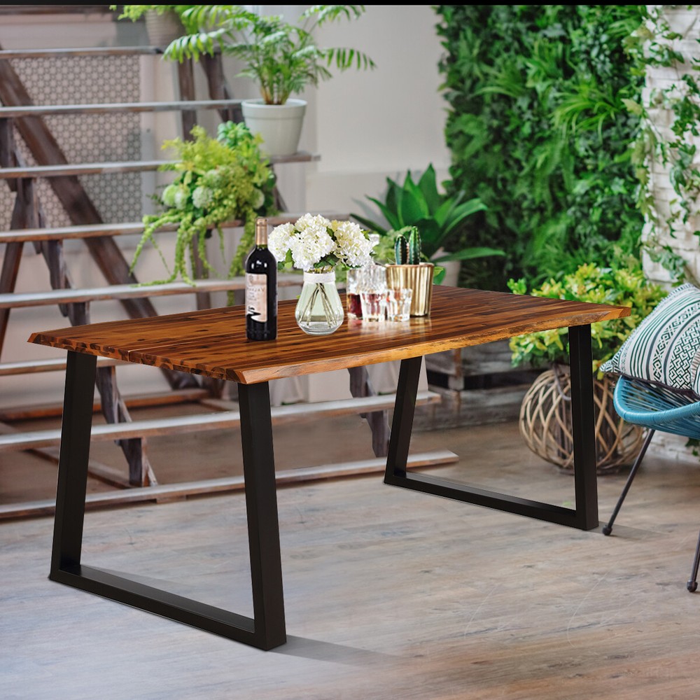 Rectangular Acacia Wood Dining Table Rustic Indoor &Outdoor Garden Home