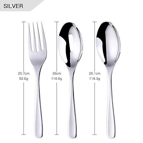 Silver Long Handle Serving Set Stainless Spoon Fork Slotted Spoon 3 PCS