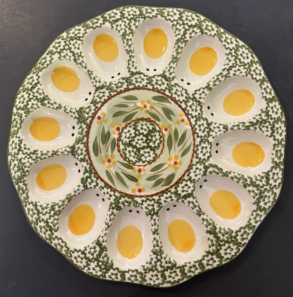 TEMPTATIONS BY TARA 10 1/2" DEVILED EGG PLATE~OLD WORLD GREEN