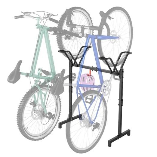 Floor Stand,Adjustable Bicycle Parking Rack with Hook for 2 Bikes