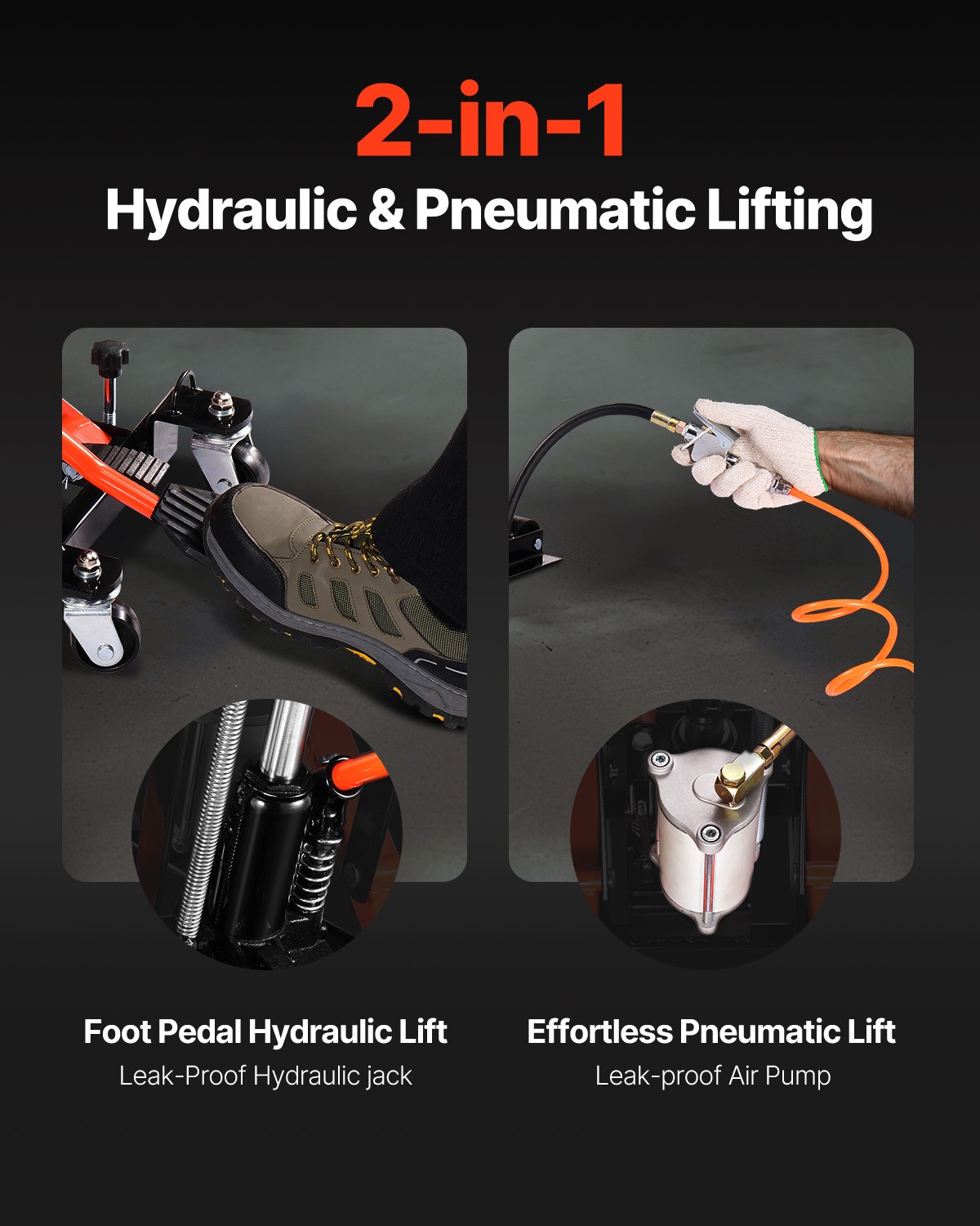 VEVOR 1500lbs Hydraulic & Pneumatic Motorcycle Jack Lift Hoist Stand Bike