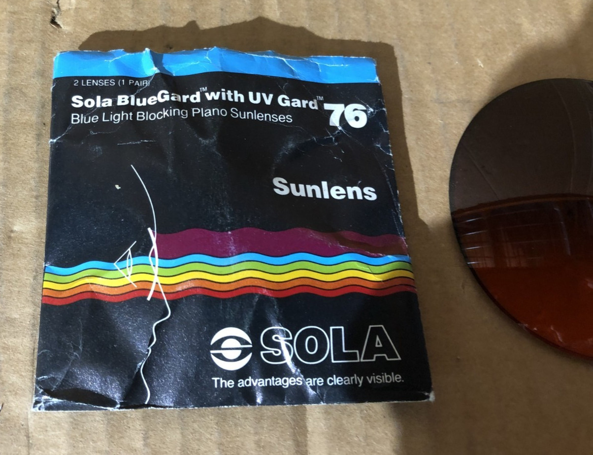 Uncut Stock Sunglass Lenses Pair Sola BlueGard W/ UV Gard 76 Blue Light Plano