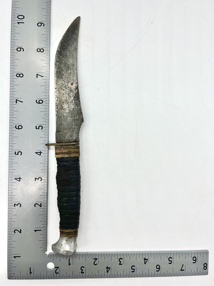 WW2 Fighting Knife KA-BAR USMC Leather Stack Handle 5.5” Blade