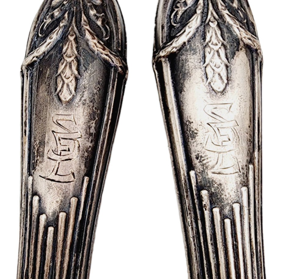 Antique Russian 875 Solid Silver Fish Serving Set Fork Knife Neo Classic Design
