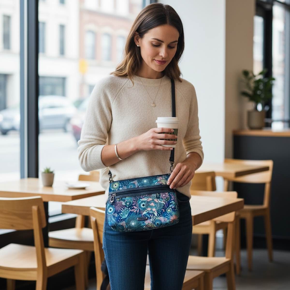 Sakroots Crossbody Bag Royal Blue Eco Twill Triple Zip Purse, EC, BOHO