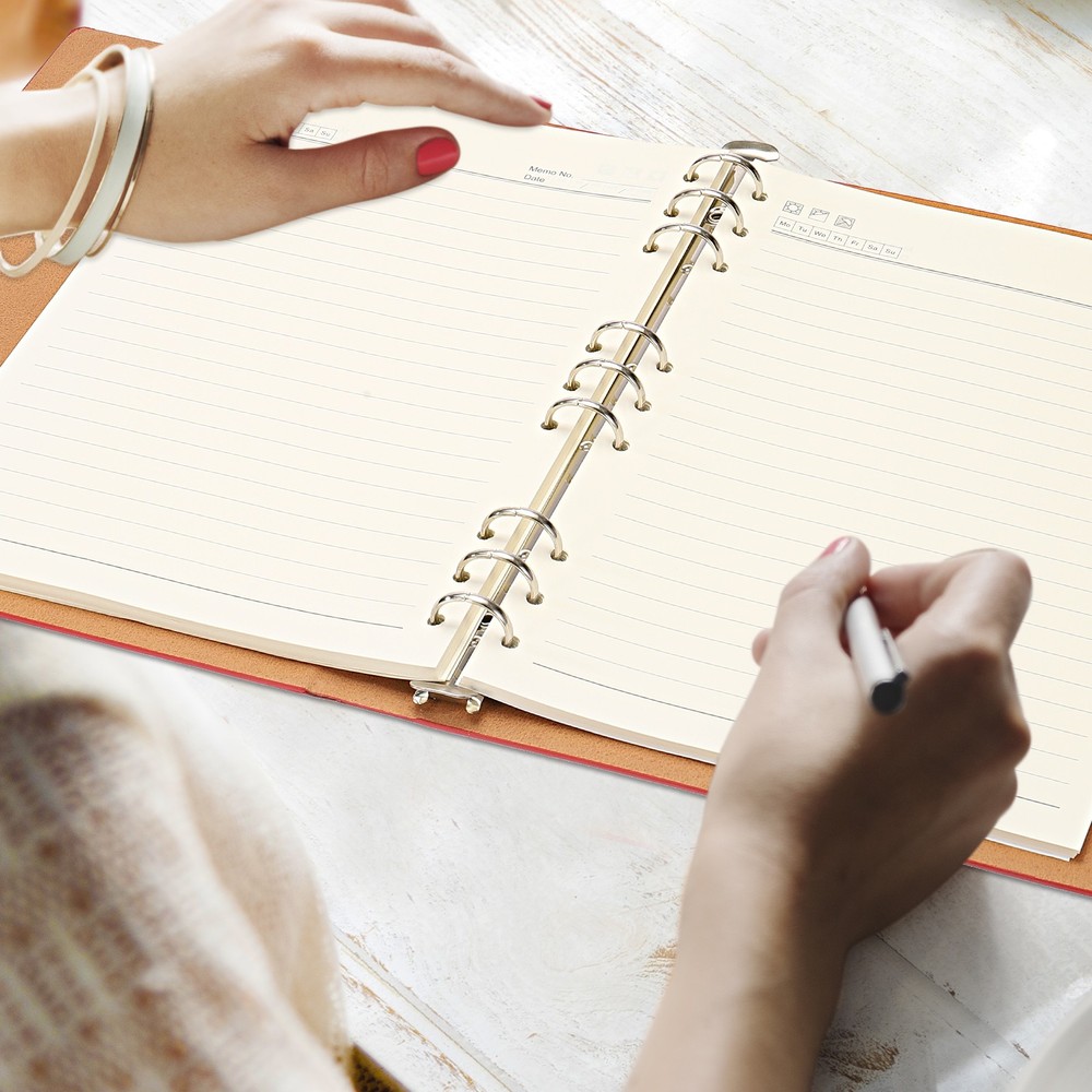 A6 Refillable Leather Notebook, 2Pcs 6 Ring Hardcover Binder Notebook, Brown