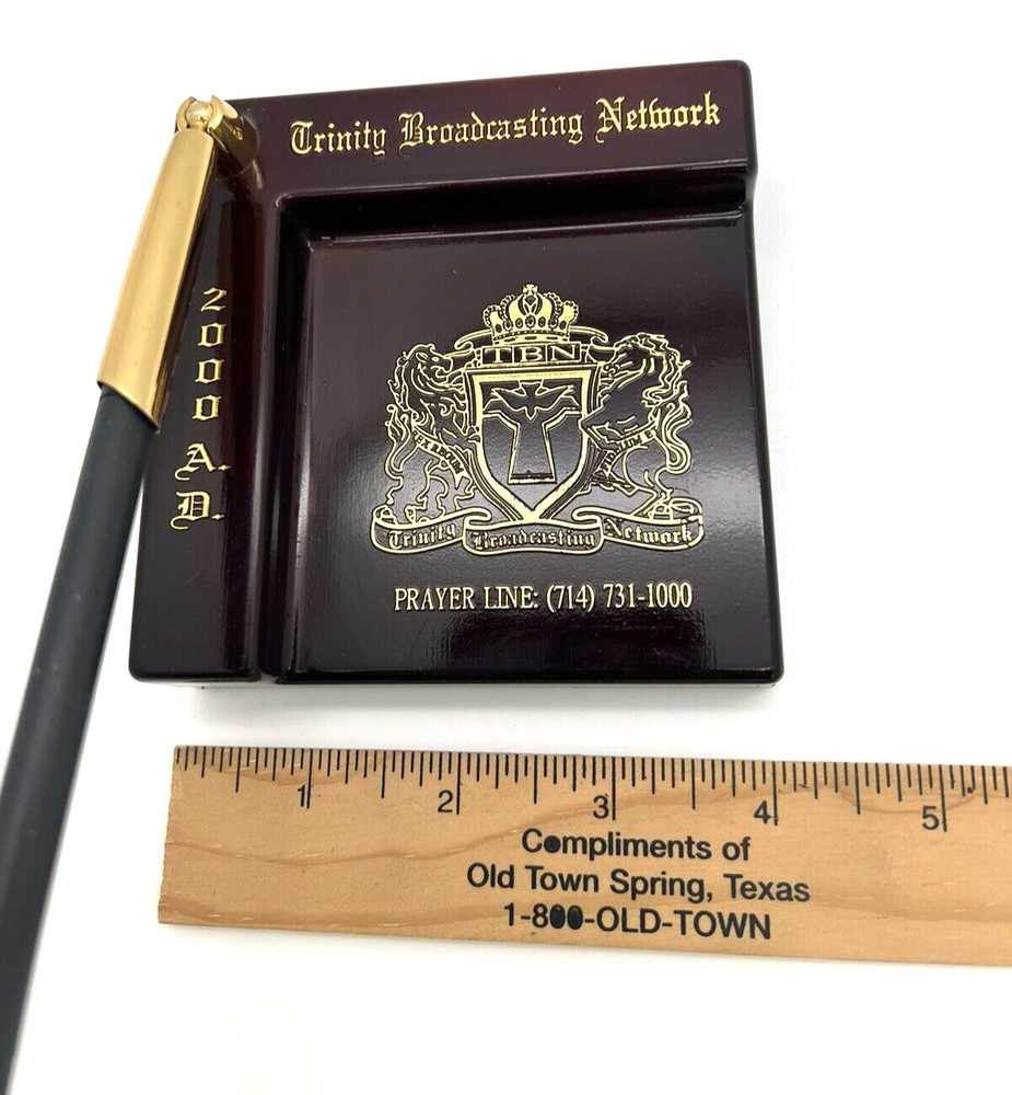 Vintage Trinity Broadcasting Network Prayer Line Desktop Pen Notepad Holder