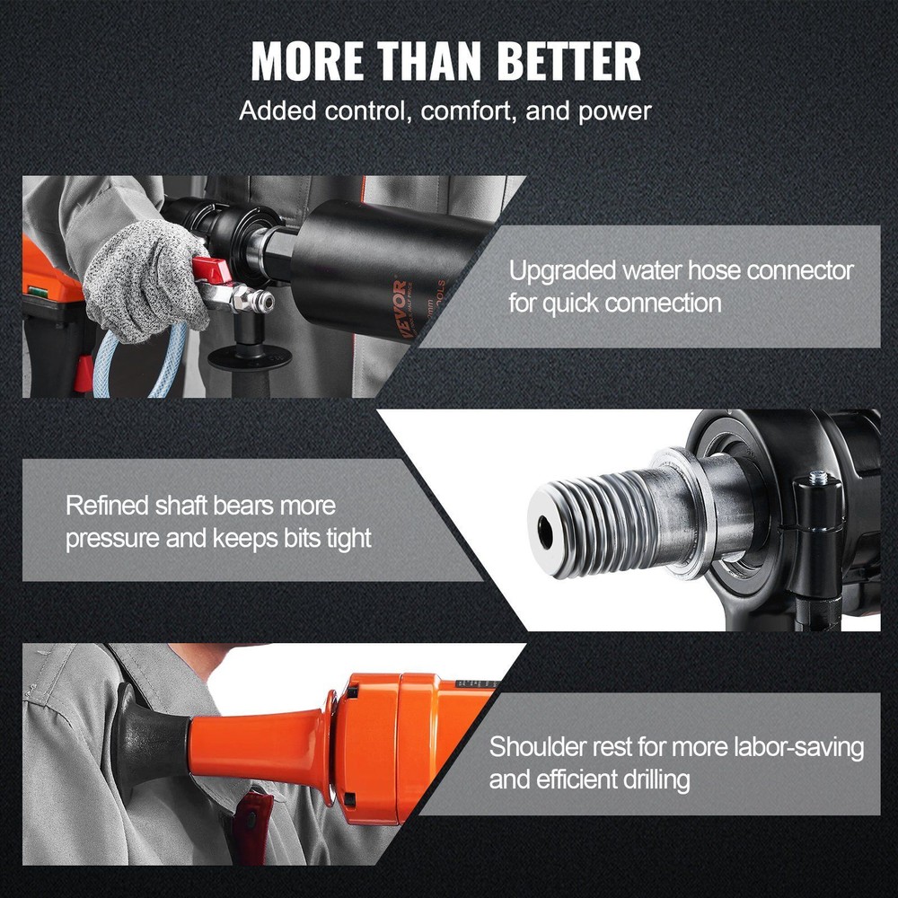 Diamond Core Drilling Machine, 4in Handheld Wet Concrete Core Drill Rig 1500W
