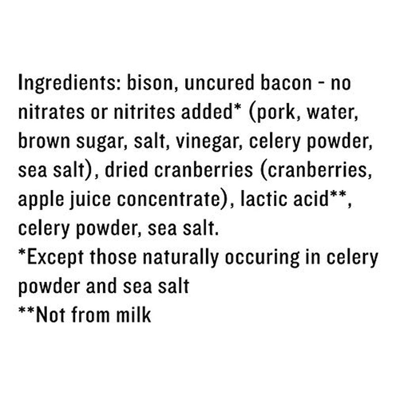 Bison Bacon Cranberry Bars, Grass-Fed, 12 Count Box 1.3Oz Bars