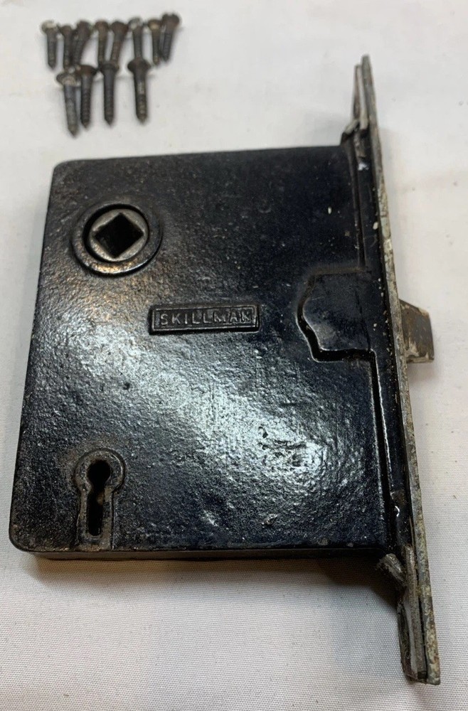 Skillman Antique Mortise Interior Door Lock W/Back Plates Spindle Knobs Screws