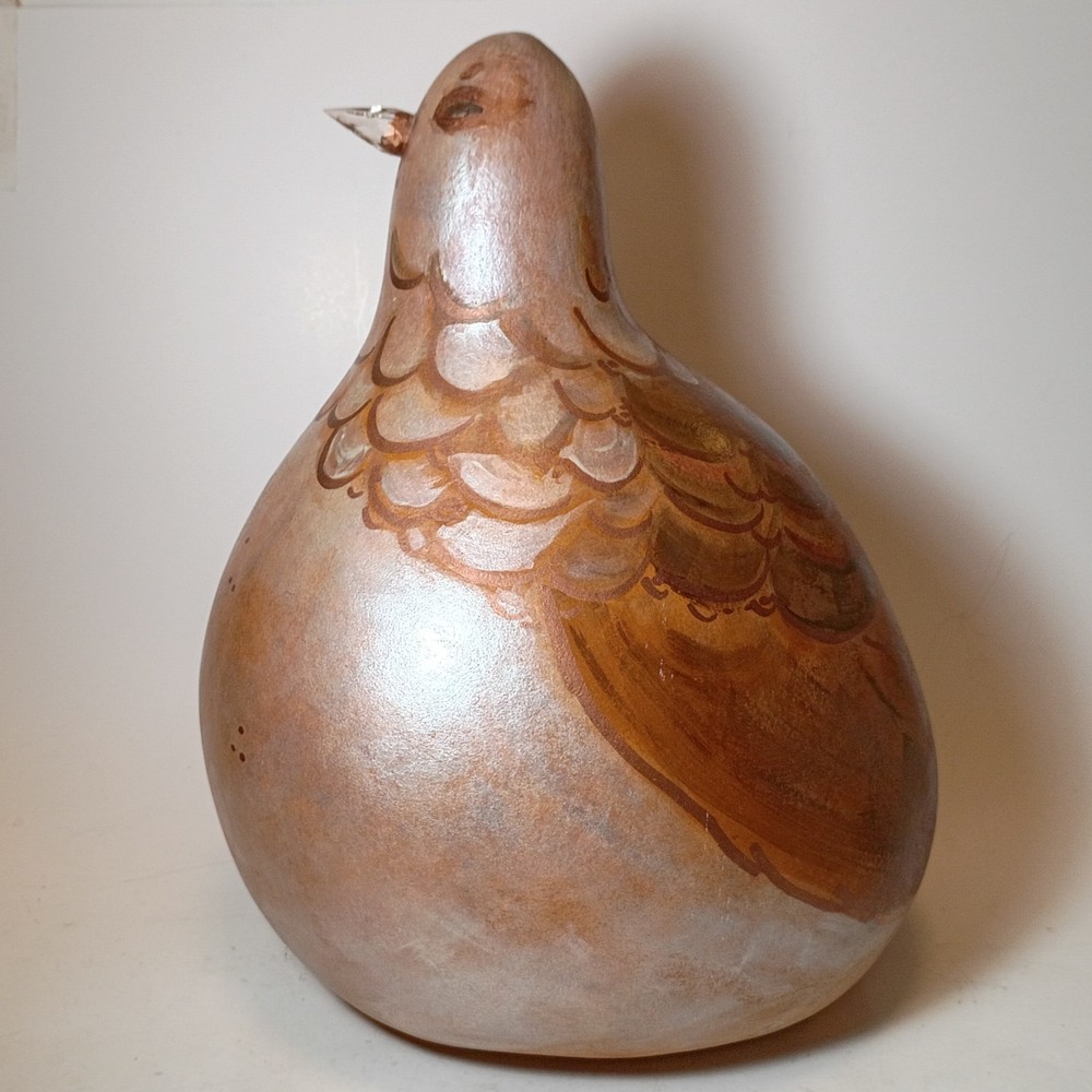 Large Hand Painted Gourd Bird Signed Handmade 11.5"