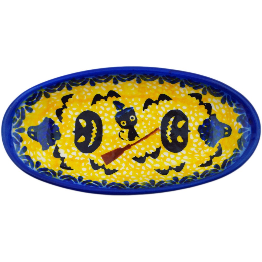 Polish Pottery Condiment Dish 6" Halloween Evening