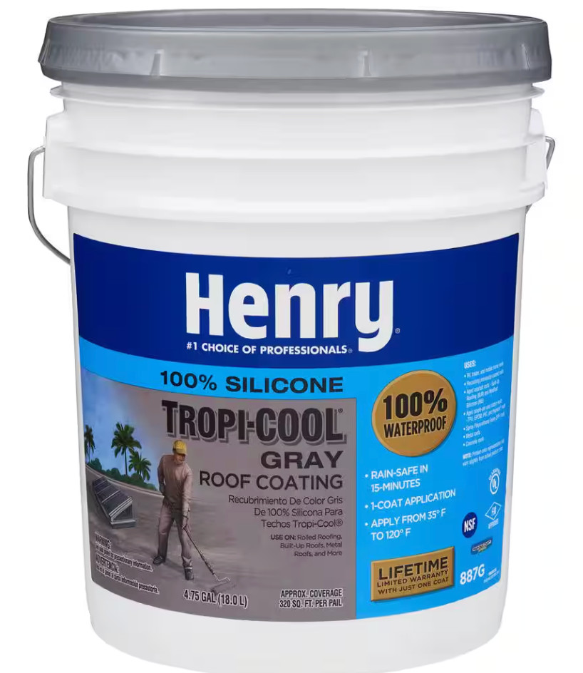 Henry Tropi-Cool Gray HE887G018 Silicone RV Roof Coating Sealant 4.75 Gallons