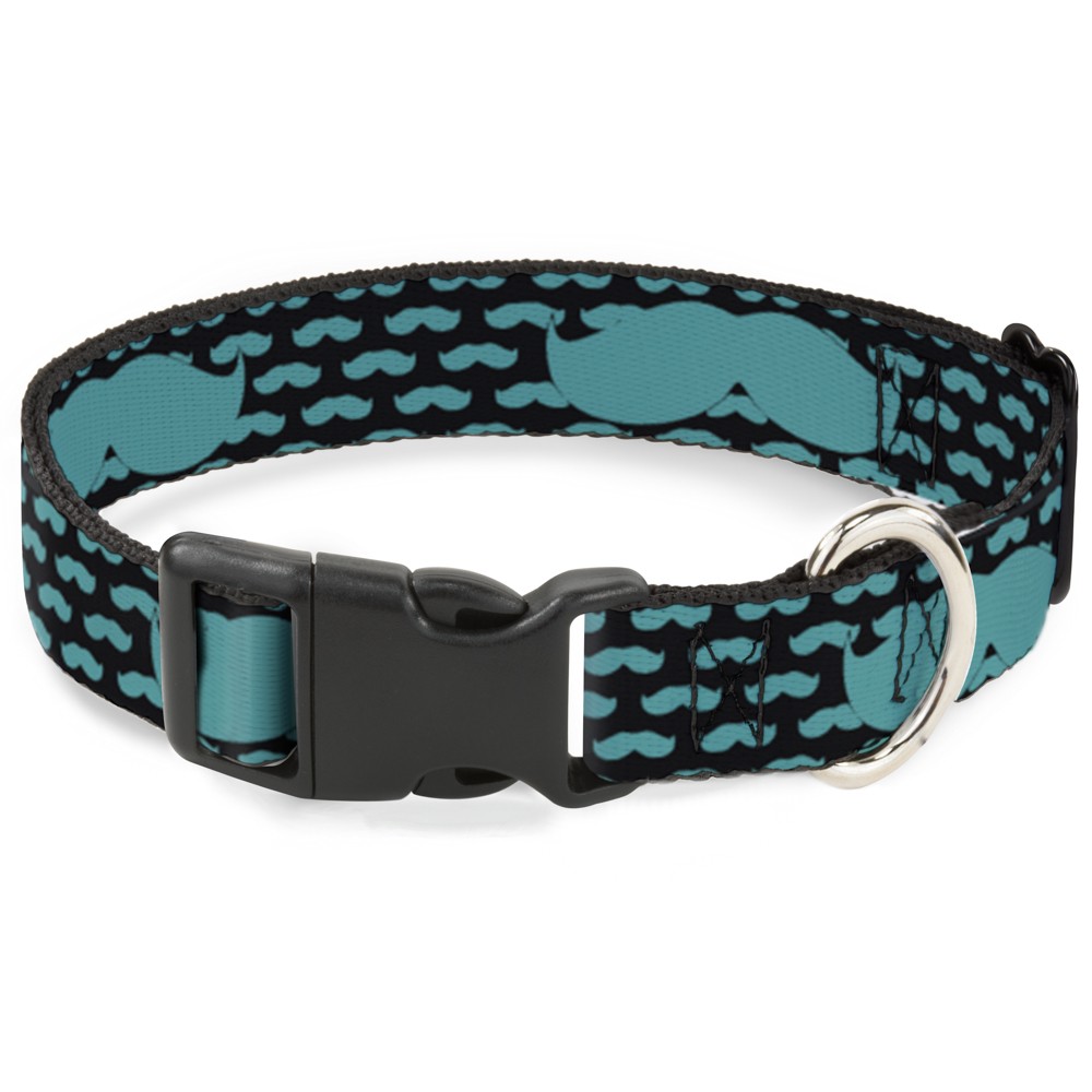 Plastic Clip Collar Mustaches Mini/Single Repeat Black/Turquoise Small 9.5-13"