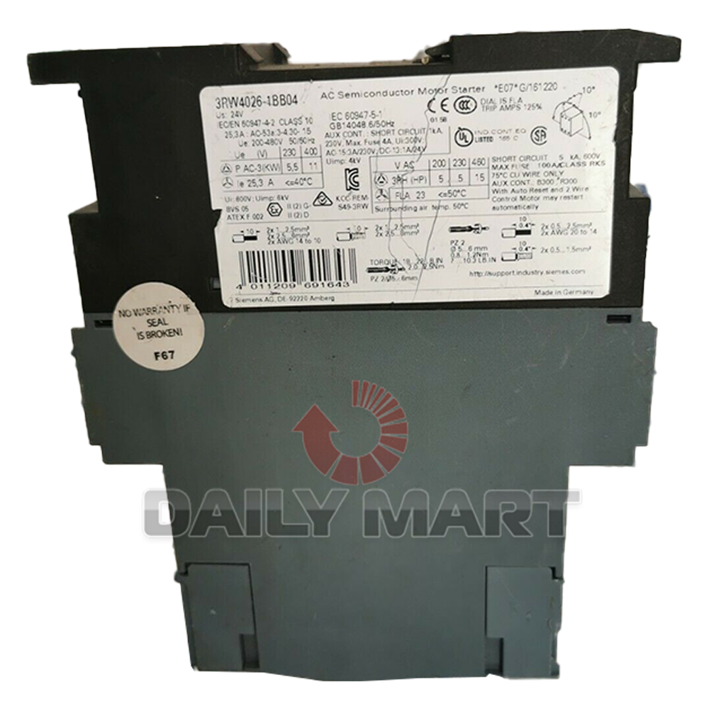 Used & Tested SIEMENS 3RW4026-1BB04 Soft Starter 11KW