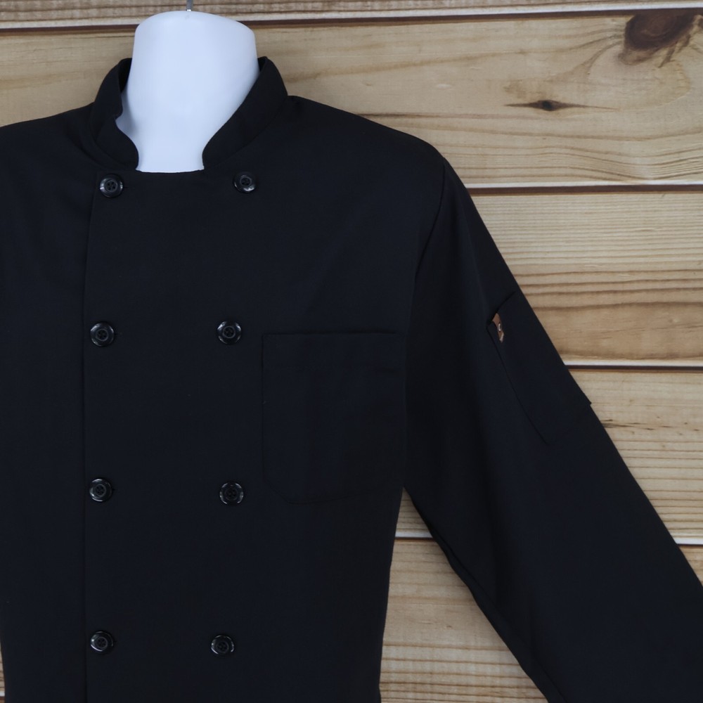 Chef Designs Chef Jacket Double Breasted Mens Size M Black 100% Polyester Collar